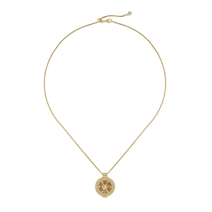 Collier en argent S925 avec pendentif roulette ajouré doré et cristaux scintillants