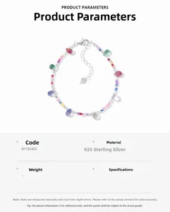 Detail view of colorful beads and S925 sterling silver heart tag on the bracelet