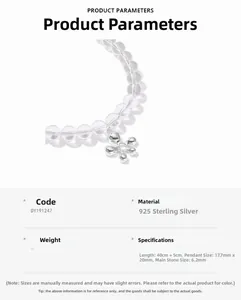 Detail of S925 sterling silver flower pendant necklace with dimensions and material specs