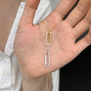 Collier pendentif MAMA en argent S925 avec pierres pavées brillantes en or et argent