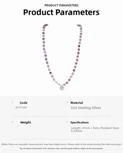 Spécifications détaillées du collier de perles en argent sterling S925 et violet