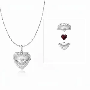 925 Sterling Silver Heart Locket Pendant Necklace For Women Vintage Hollow Flower Openable Zirconia Clavicle Chain Jewelry