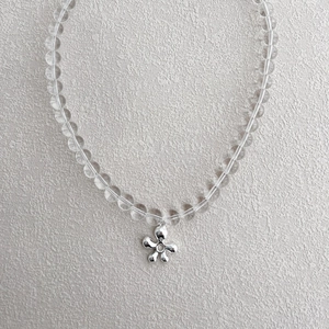 Elegant S925 sterling silver beaded necklace with clear crystal flower pendant design