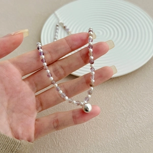Collier en argent S925 avec cristaux violets naturels et perles d'eau douce fines