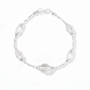 Bracelet Perlé en Argent Sterling 925 avec Cristal Blanc pour Femmes Exquises Perles Rondes Géométriques Bijoux de Mode Cadeau