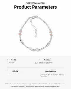 Detail of S925 sterling silver beaded bracelet with pink strawberry quartz and crystals