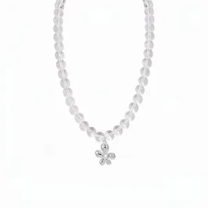 S925 Sterling Silver Beaded Necklace For Women Elegant Rock Crystal Flower Pendant Necklaces Sweet Floral Jewelry Gift