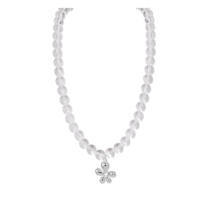 Elegant S925 sterling silver beaded necklace with clear crystal beads and a flower pendant