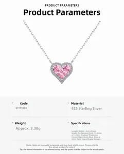 Macro view showing 925 sterling silver heart pendant with 5A pink square zircon detail