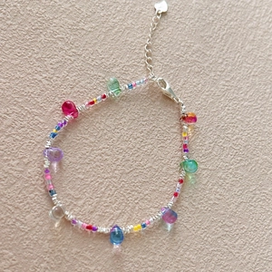 S925 sterling silver colorful bohemian charm bracelet with multicolor beads and teardrops