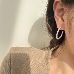 Elegant S925 sterling silver C-shaped hoop earrings with sparkling cubic zirconia stones