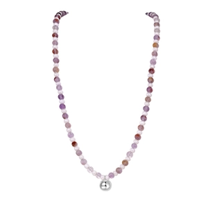 Collier en argent sterling S925 avec perles fantômes violettes et pendentif boule argentée