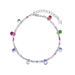 S925 sterling silver bracelet with colorful Bohemian teardrop beads and heart pendant
