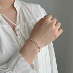 S925 sterling silver beaded bracelet with strawberry quartz and white crystal stones