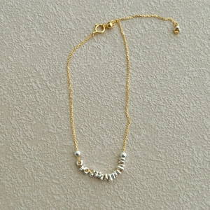 Minimalist S925 sterling silver two-tone chain bracelet with silver beads and extender