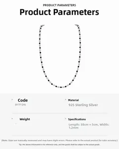 Detail of S925 sterling silver necklace with alternating black and silver beads 38cm chain