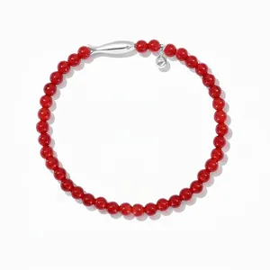 Bracciale in Argento Sterling 925 con Perline di Agata Rossa per Donna Stile Cinese Ciondolo a Pesce Portafortuna Regolabile
