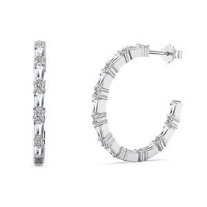 Luxurious S925 sterling silver hoop earrings with alternating round and baguette zircons