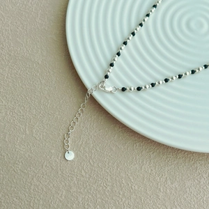 Exquisite S925 sterling silver necklace with black beads and adjustable lobster clasp