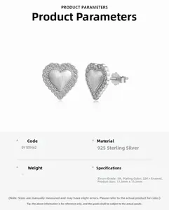 Detail of S925 sterling silver heart earrings with matte finish and 5A cubic zirconia