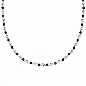 Minimalist 925 Sterling Silver Black Bead Patchwork Necklace For Women Elegant Delicate Collarbone Chain Jewelry Gift
