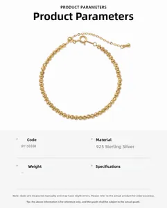 Fiche détaillée du bracelet en argent sterling S925 avec perles dorées et facettées