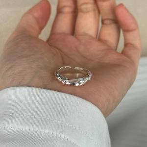 Irregular textured S925 sterling silver open ring with unique liquid metal wave design