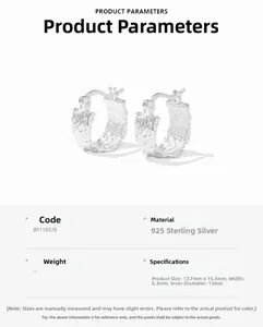 Detailed specs of S925 sterling silver hoop earrings with a textured lava finish