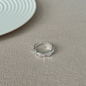 S925 sterling silver open ring with unique irregular wave design and lava texture