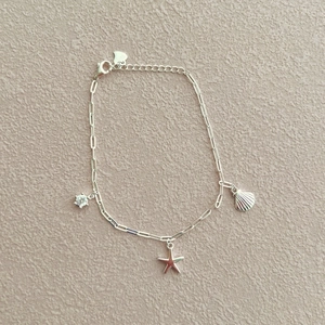 Bracelet en argent 925 avec pendentifs étoile de mer, coquillage et pierre zircone