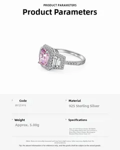 Macro shot of S925 silver ring featuring pink 2.0ct ice-cut zirconia with size specs