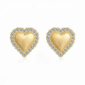 925 Sterling Silver Heart Stud Earrings For Women Light Luxury Zirconia Brushed Heart Shape Minimalist Elegant Ear Piercing Jewelry