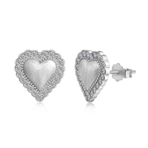Elegant S925 sterling silver heart earrings with matte finish and white zircon stones