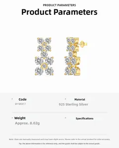 Detailed view of gold plated S925 sterling silver drop earrings with white zircon inlays