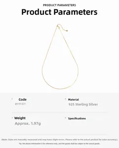 Detailed specs of S925 sterling silver gold chain necklace showing 1.97g weight info