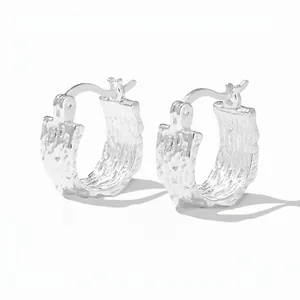 925 Sterling Silver Hoop Earrings For Women Textured Hammered Finish Minimalist Cold Style Geometric Lava Texture Ear Jewelry