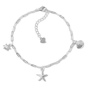 Bracelet océan en argent S925 avec pendentifs étoile de mer, coquillage et zircon