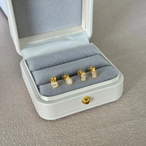 S925 sterling silver gold stud earrings with emerald and teardrop cut zircon stones
