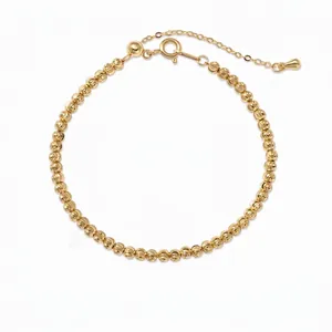 Bracelet en Perles en Argent Sterling 925 pour Femmes Perles Rondes Coupe Diamant Chaîne d'Extension Réglable Bijoux Mode
