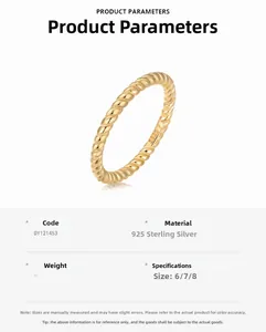 Detailed view of golden twisted rope ring in S925 sterling silver with size options