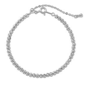 Bracelet perles en argent sterling S925 avec texture diamantée et chaîne réglable élégante