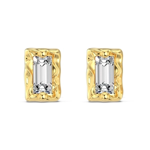 Elegant S925 silver stud earrings featuring emerald cut clear gems and wavy gold texture