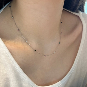S925 sterling silver necklace for women with multi-color zircon stones worn on neck