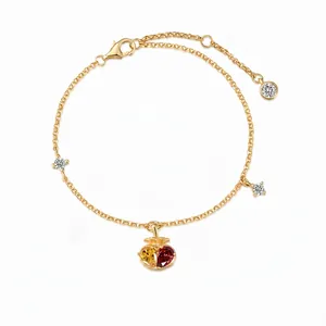 Bracelet en Argent Sterling S925 Plaqué Or pour Femme Pendentif Grenade Fruit Zirconia Rouge Jaune Bijoux Ajustables