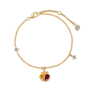 Bracelet élégant en argent S925 doré avec pendentif et pierres précieuses colorées
