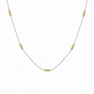 S925 Sterling Silver Two Tone Necklace For Women Minimalist Delicate Gold Cylinder Beads Clavicle Chain Personalized Jewelry
