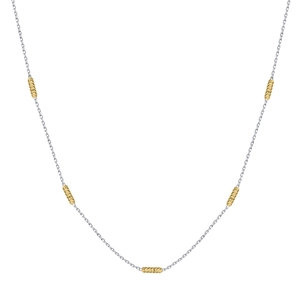 Elegant S925 sterling silver bicolor necklace with five textured gold cylinder beads