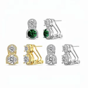 Boucles d'Oreilles Pendantes en Argent Sterling 925 Double Cercle Forme de Calebasse Zirconia Or Platine Bijoux Femme