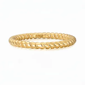 Minimalist 925 Sterling Silver Twisted Rope Ring For Women Personalized Stacking Braid Design Gold Plated Fashion Band Jewelry Gift