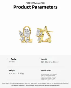 Detail specifications of 18K gold plated S925 silver earrings with 8A cubic zirconia